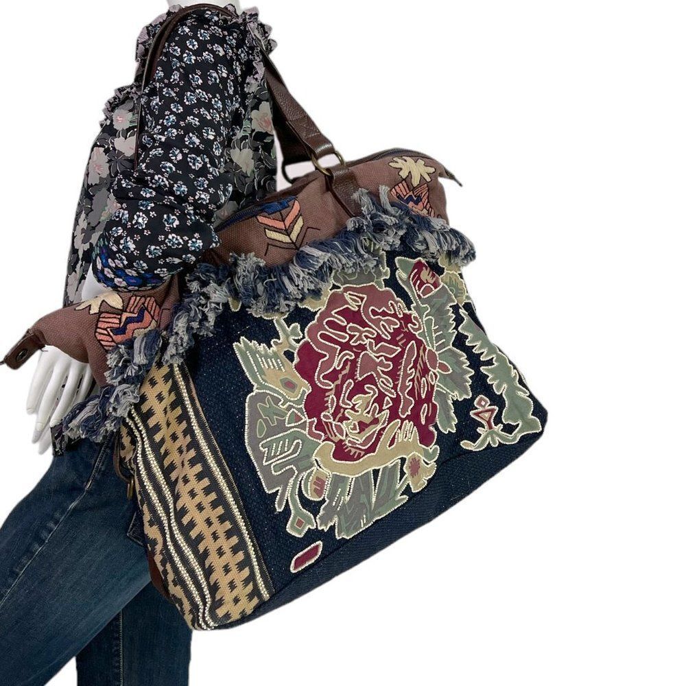 Jasper & Jeera Anthropologie Large Weekender Beaded Embroidered Lulworth Bag